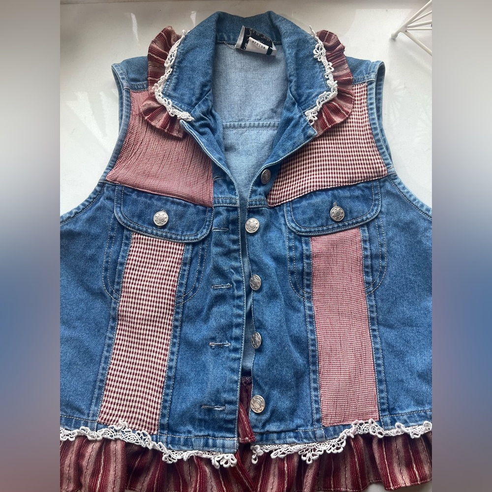 TAYLOR G red plaid denim vest